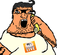 arm bald carlito clothes fat glasses hair hand holding_object madhouse_live open_mouth phone phone_losers_of_america rotary_phone soyjak stubble tattoo teeth transparent_background variant:lactoriajak wrinkles // 429x415 // 36.1KB