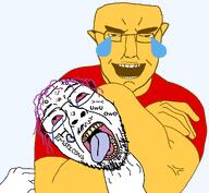 : :3 :P :d >~< arm bloodshot_eyes buff choke_hold chud clothes crying ear emoticon glasses hair hand headlock laughing laughing_emoji makeup open_mouth owo purple_hair red_shirt series:chud's_hitman soyjak strangling stubble subvariant:pol_face template the_weak_should_fear_the_strong tongue tranny transheart transparent_background troon tshirt uwu variant:bernd variant:chudjak xd 😂 // 1996x1844 // 171.1KB