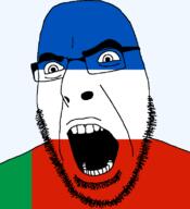 flag flag:khakassia full_head glasses hair khakassia looking_to_the_right open_mouth russia soyjak stubble teeth text transparent transparent_background variant:cobson // 721x789 // 18.8KB