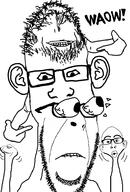 arm biting_lip clenched_teeth closed_mouth ear excited eyes_popping glasses hand hands_up meta:tagme multiple_soyjaks mustache open_mouth soyjak stubble subvariant:hornyson subvariant:waow text variant:cobson variant:gapejak variant:impish_soyak_ears variant:markiplier_soyjak variant:nojak variant:shirtjak variant:soyak // 640x943 // 185.8KB