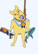 animal award badge blahaj blood bloodshot_eyes crying full_body hanging mustache neovagina nerf open_mouth r_196 rabbit reddit rope soyjak spronku_kronkus suicide tongue variant:bernd yellow_skin yellow_teeth // 1400x2000 // 758.9KB