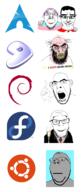 GNULinux arch_linux balding chud closed_mouth clothes debian fedora_linux gentoo glasses grey_skin hand npc open_mouth pointing smile stubble text tranny ubuntu variant:chudjak variant:cobson variant:gapejak wrinkles // 1360x3232 // 1021.1KB