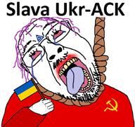 arm bloodshot_eyes communism country crying dead flag hair hammer_and_sickle hand holding_object mustache oink open_mouth pedophile purple_hair rope soyjak suicide tattoo text tongue tranny ukraine variant:bernd // 880x831 // 465.3KB