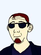 brown_hair closed_mouth clothes ear glasses goatee hair hoodie postal postal_2 postal_dude smug soyjak sunglasses tshirt variant:kuzjak video_game white_skin // 810x1080 // 39.2KB