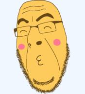 blush closed_eyes closed_mouth emoticon glasses kiss kissing series:soymoji soyjak stubble variant:cobson yellow yellow_skin // 721x789 // 38.2KB