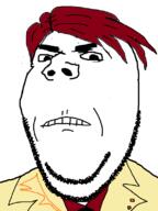 angry anime clothes hair necktie red_hair soyjak stubble subvariant:wholesome_soyjak umineko ushiromiya_battler variant:gapejak video_game // 600x800 // 40.4KB
