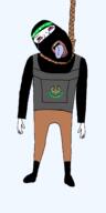 arabic_text arm balaclava bloodshot_eyes bulletproof_vest crying dead full_body hamas hand hanging islam leg mosque open_mouth palestine rope soyjak terrorist tongue transparent_background variant:bernd yellow_teeth // 1400x2800 // 102.2KB