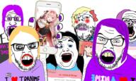 4chan a_(4chan) angry anime anti_anime arm astolfo badge blush bowtie crazed fate_grand_order flag flag:transgender_pride_flag gabriel_dropout glasses hair hairy hand holding_object holding_phone i_love iphone makeup multiple_soyjaks mustache nintendo open_mouth ornament painted_nails phone pink_hair purple_hair satania soyjak stubble subvariant:phoneplier subvariant:phoneplier_vertical tranny trans_rights variant:a24_slowburn_soyjak variant:feraljak variant:gapejak variant:markiplier_soyjak video_game yellow_hair // 1880x1124 // 2.1MB