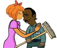 5'2_balding_indian_janitor balding blackpill blackpill_debunked bowtie brown_skin custodian dress female indian janny kiss love manlet mustache mymy_(ongezellig) name_tag norwood ongezellig orange_skin pajeet smile uniform variant:pajeetjak // 750x635 // 268.5KB