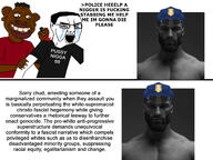 arrest bigotry black_skin chad christofascism fascism gigachad meta:tagme nas:gigachad nigger police police_hat racism tyrone variant:chudjak variant:tyronejak // 3264x2448 // 1.8MB