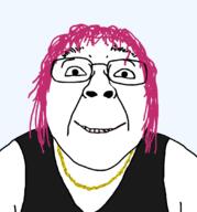 chain clothes dress female glasses grin necklace pink_hair smile soyjak variant:bernd // 1008x1082 // 130.7KB