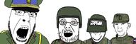 4soyjaks camouflage clothes combat_helmet ear emr_pattern face_shield flag glasses hat helmet looking_at_each_other military military_uniform neutral open_mouth russia smile soyjak star stubble subvariant:wholesome_soyjak uniform variant:carterjak variant:cobson variant:gapejak variant:kuzjak variant:unknown // 2222x720 // 524.9KB