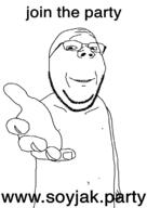advertisement arm glasses hand join_the_party smile soyjak soyjak_party stubble subvariant:wholesome_soyjak text variant:gapejak // 1174x1661 // 71.8KB