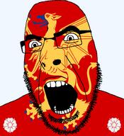 angry animal country county flag flag:östergötland flower glasses griffin hair looking_to_the_left open_mouth plant soyjak stubble sweden teeth thick_eyebrows transparent_background variant:cobson östergötland // 721x789 // 143.3KB