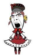 bowtie clothes dress glasses gray_hair hair hat jingle_bells lobotomycorp open_mouth red_eyes skirt soyjak stubble variant:cobson // 979x1499 // 209.5KB