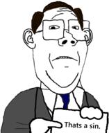 brown_hair business clothes ear frown glasses hair hand holding_object necktie sign soyjak variant:protestantjak // 1452x1777 // 476.2KB