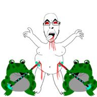 ack bant_(4chan) blood bloodshot_eyes dead frog full_body glasses gore nsfw open_mouth penis soyjak stubble subvariant:cobson_front tongue twp variant:cobson // 1000x1000 // 221.7KB