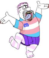 arm bulge discord eyebrows flag:transgender_pride_flag flintstones full_body glasses hand leg lips lipstick meta:nas meta:tagme painted_nails purple_hair skirt sock soyjak stubble sweat_stain sweating the_flintstones thigh_highs tongue tranny variant:bernd wig yellow_teeth // 588x689 // 21.0KB