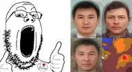 badge glasses i_love irl map nigger open_mouth soyjak stretched_mouth stubble thumbs_up variant:gapejak // 1656x908 // 176.8KB