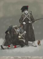 3soyjaks arm background beard bleed bleeding_wound classical_art_parody closed_mouth crying death firearm glasses grass grey_skin hair highlander holding_gun holding_object looking_at_each_other nate painting remastered rifle sad scotland scottish snow soldier soot soyjak_party stubble subvariant:feralsquirrel subvariant:gapejak_side text uniform variant:cobson variant:feraljak variant:gapejak white_skin winter yellow_hair // 2828x3862 // 12.9MB