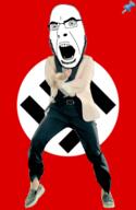 animated dance flag full_body gangnam_style glasses irl nazism open_mouth push_pin soyjak sticky stubble swastika variant:cobson // 300x460 // 305.7KB