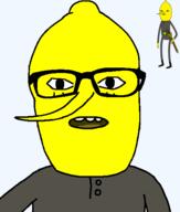 adventure_time food fruit glasses grey_shirt lemon nas sword teeth transparent_background variant:unknown yellow_skin // 443x523 // 26.4KB