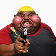 ai_voice ammo black blond character:hunky hunky meta:ai_generated mouth mouth_open mutt mutt_lips nate pistol shooting subvariant:branigger subvariant:fat_alicia subvariant:hunky_twink_sex_machine teeth variant:alicia variant:brandon yellow_hair // 560x560, 6s // 1.8MB