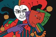bell glove jester mask pointing smug subvariant:wholesome_soyjak traced trend:colorjak variant:chudjak variant:gapejak variant:markiplier_soyjak // 735x490 // 86.8KB