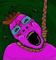 ack admin_6 banana_split_ice_cream drawing flies glasses green_background hanging open_mouth pink_skin poop quote quote_(user) quote_admin rope sausage shadow stubble teeth tinted_glasses variant:bernd yellow_teeth // 853x904 // 64.1KB