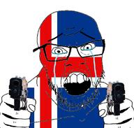 country countrywar crying flag flag:iceland glasses gun hair hand holding_object iceland open_mouth pistol soyjak stubble teeth variant:feraljak // 1117x1066 // 353.4KB