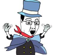 ace_attorney chud clothes ear excited full_body glasses glove hair hand hands_up hat meme meta meta:tagme nas open_mouth scarf top_hat trucy_wright tshirt variant:chudjak waving // 620x600 // 80.6KB