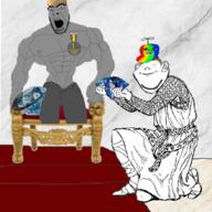 4soyjaks angry arm baby badge buff burger_king closed_eyes clothes crown deformed ear full_body gem gigachad glasses grey hair hand hat holding_gem holding_object just_fuck_my_shit_up kneel leg mustache nikocado_avocado open_mouth pacifier pantless robe shoe smile sneakers soot_colors soyjak soyjak_party stubble subvariant:jacobson trend:colorjak variant:a24_slowburn_soyjak variant:cobson variant:impish_soyak_ears // 750x750 // 515.9KB