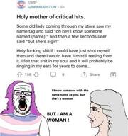 boomer female glasses nordic_chad old purple_hair reddit soyjak stubble text tranny variant:a24_slowburn_soyjak // 382x408 // 42.2KB