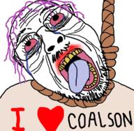 bloodshot_eyes crying glasses hair hanging i_heart_nigger i_love mustache open_mouth purple_hair rope soyjak stubble suicide text tired tongue tranny variant:bernd yellow_teeth // 726x711 // 476.3KB