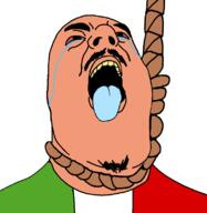 bald hanging italy open_mouth rope soyjak suicide tongue variant:hydejak yellow_teeth // 778x800 // 85.6KB