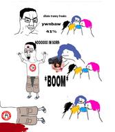 arm blood clothes dead glasses gun hand hands_up nazism open_mouth shot smile smug soyjak swastika text tranny trans_rights tshirt variant:chudjak ywnbaw // 476x546 // 149.4KB