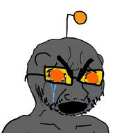 antenna crying distorted glasses grey_skin open_mouth orange_eyes reddit redditard soot soot_colors soyjak soyjak_party stubble thick_eyebrows variant:cryboy_soyjak // 491x567 // 69.7KB