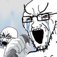 2soyjaks arm bloodshot_eyes crying glasses hand holding_object large_eyebrows microphone open_mouth screaming singing soyjak stretched_mouth stubble variant:cryboy_soyjak variant:soyak // 750x556 // 308.9KB