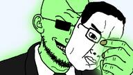black_jacket central_intelligence_agency clothes ear evil federal_bureau_of_investigation glasses glowie glowing green_skin grin hand holding_object mask necktie nuvariant smile soyjak spy spy_(tf2) suit suit_and_tie sunglasses teeth variant:chudjak variant:spyjak white_shirt // 1024x576 // 90.7KB