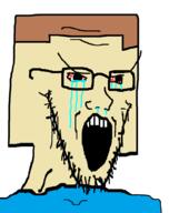 bloodshot_eyes brown_hair clothes crying glasses hair large_eyebrows minecraft open_mouth soyjak square_head steve_(minecraft) stretched_mouth stubble variant:soyak video_game white_skin // 792x1000 // 21.0KB