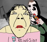 beard blood fishtank_live heart holding_knife holding_object irl_background knife lipstick simmons_(fishtank) subvariant:hornyson tranny vance_(fishtank) variant:bernd variant:cobson // 579x519 // 140.0KB