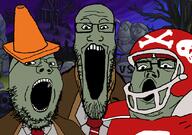 3soyjaks bones clothes football glasses grass gravestone graveyard green_skin necktie open_mouth plants_vs_zombies skull stretched_mouth stubble suit teeth traffic_cone tree trend:soyjak_trio undead variant:gapejak variant:markiplier_soyjak variant:tony_soprano_soyjak zombie // 828x581 // 231.1KB