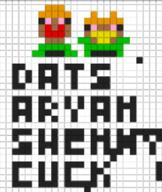 big_lips black_text bloodshot_eyes brown_skin closed_mouth clothes dark_skin dats_aryan_shemmycuck grin hand happy lips nas:raid orange_hair pixel_art red_lips shemmy shemmycuck smile soygem_party teeth text trend:aryan trend:slopjak variant:mameson yellow_teeth ytdraws // 518x614 // 79.8KB