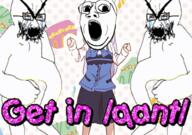 3soyjaks angry animated anime arm bant_(4chan) bloodshot_eyes chino_kafuu crying dance deformed full_body glasses gochiusa hand large_eyebrows leg open_mouth qa_(4chan) qant selfish_little_fuck smile soyjak stubble subvariant:emmanuel subvariant:wholesome_soyjak text variant:cryboy_soyjak variant:gapejak // 560x394 // 1.3MB