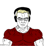 animated blond blue_eyes bouncing buff headphones muscles muscular_male music poyopoyo red_shirt variant:chudjak // 400x378 // 265.6KB