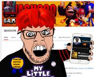 award bachatota black_nails black_shirt brony doomposting doomverse glasses holding_phone kenlwright medal mrredsylveon my_little_pony open_mouth phone red_hair redsylveon smash299 tranny transgender_flag variant:feraljak white_skin youtube // 923x750 // 487.2KB