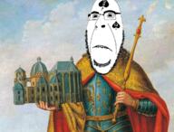 bbc biting_lip charlemagne church eagle holding_object painting queen_of_spades soyjak stubble subvariant:hornyson text variant:cobson // 1200x915 // 2.3MB