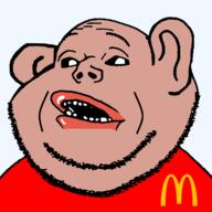 amerimutt black_sclera brown_skin clothes dean ear lips mcdonalds meta:ai_generated mutt open_mouth red_shirt soyjak stubble subvariant:impaish subvariant:impish_amerimutt template united_states variant:impish_soyak_ears // 960x960 // 126.0KB