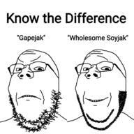 2soyjaks angry glasses meta smile soyjak stubble subvariant:wholesome_soyjak text variant:gapejak // 1200x1200 // 96.3KB