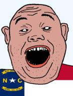 1776 amerimutt april april_12 black_sclera clothes ear flag flag:north_carolina hair may may_20 north_carolina open_mouth red_shirt soyjak star_(symbol) state stubble teeth text transparent_background united_states variant:alicia // 418x555 // 25.6KB